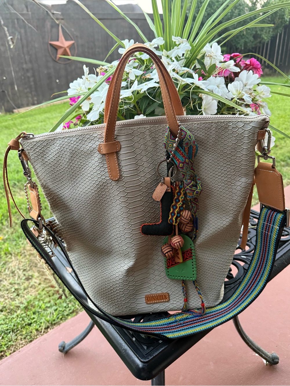 Consuela Thunderbird Sling Bucket Bag Ivory Snake Embossed Leather - Picture 10 of 16